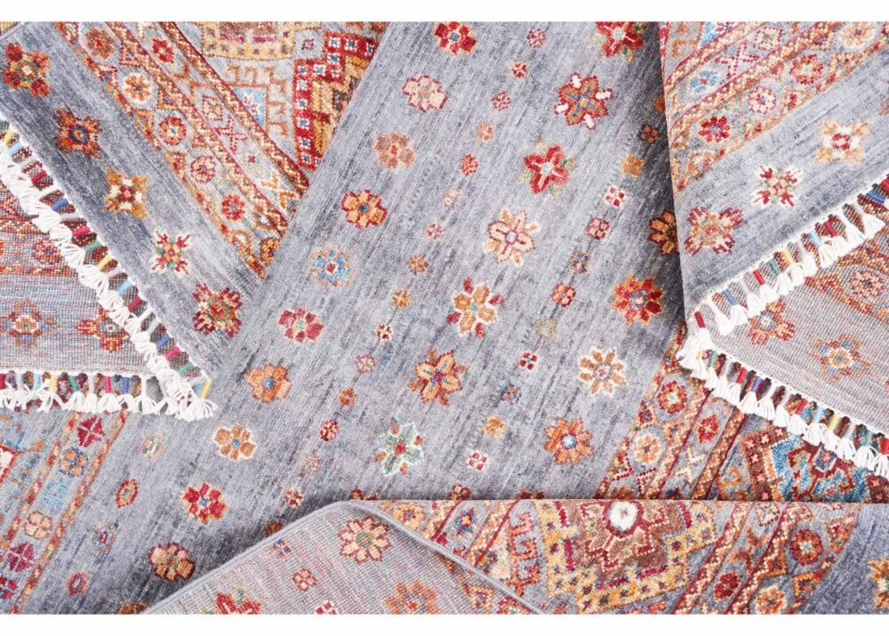 Striped Pattern Grey Orange Rug 6.8x5 ft Traditional Horcun