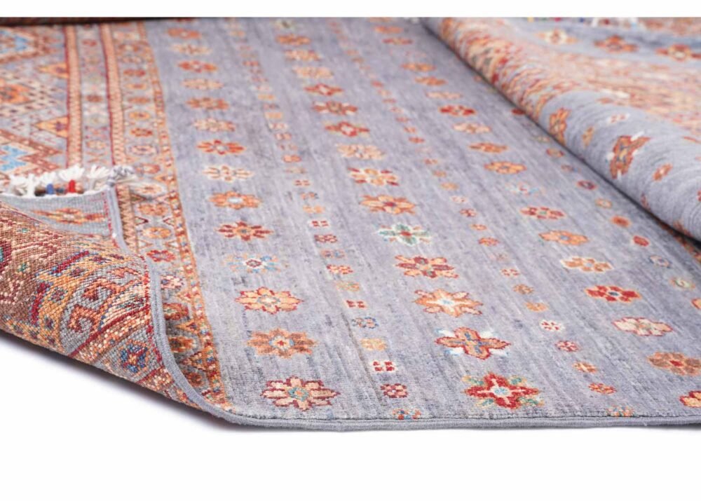 Striped Pattern Grey Orange Rug 6.8x5 ft Traditional Horcun