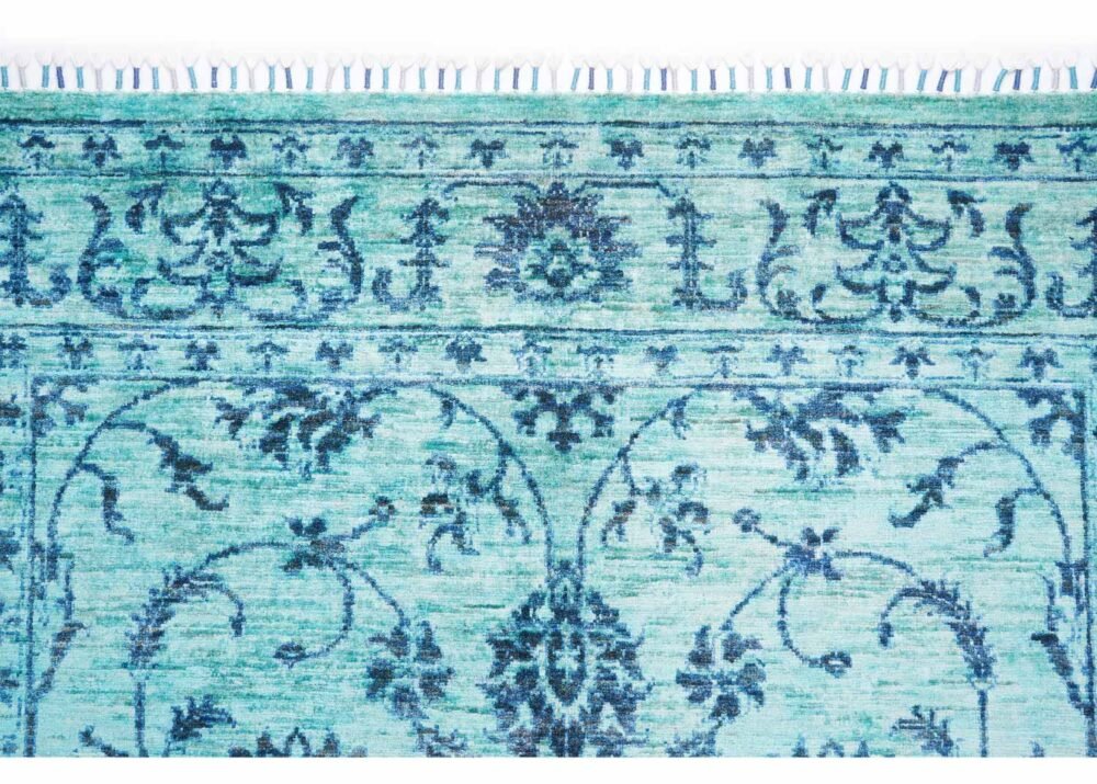 Stylish Horcun Blue Floral Rug 6.7x5 Wool-Cotton for Traditional Deco