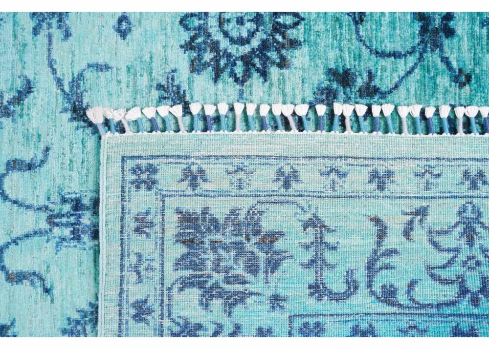Stylish Horcun Blue Floral Rug 6.7x5 Wool-Cotton for Traditional Deco
