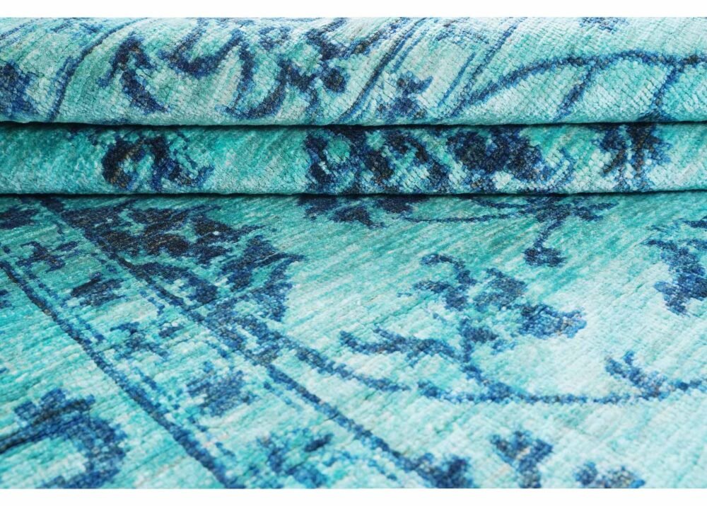 Stylish Horcun Blue Floral Rug 6.7x5 Wool-Cotton for Traditional Deco