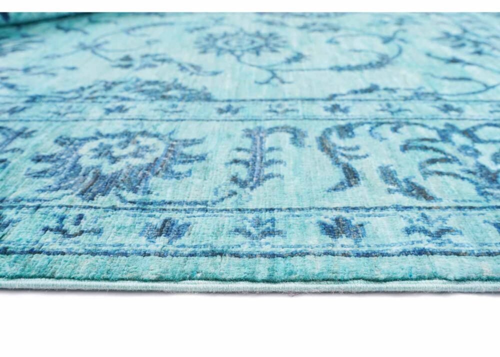 Stylish Horcun Blue Floral Rug 6.7x5 Wool-Cotton for Traditional Deco