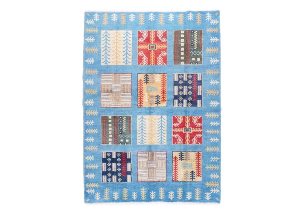 Sultani Blue Check Rug Hand-Knotted Traditional 5.6x4 ft - Rugs 1