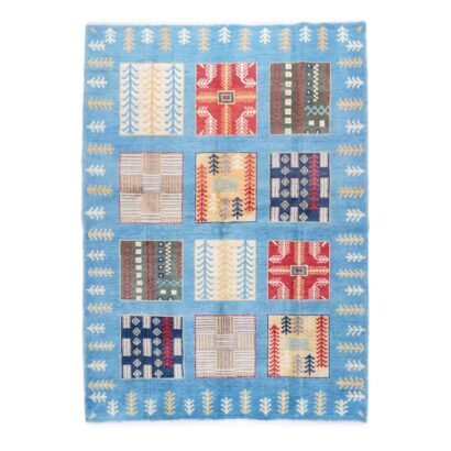 Sultani Blue Check Rug Hand-Knotted Traditional 5.6x4 ft - Rugs 1
