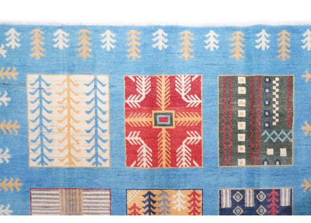 Sultani Blue Check Rug Hand-Knotted Traditional 5.6x4 ft - Rugs 1
