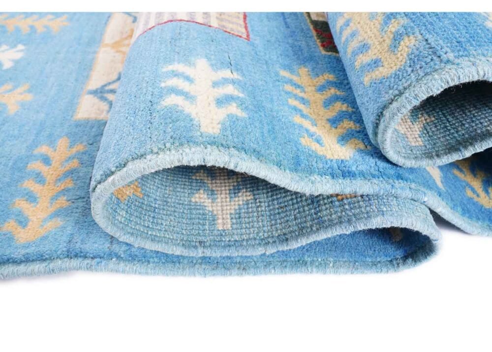 Sultani Blue Check Rug Hand-Knotted Traditional 5.6x4 ft - Rugs 1