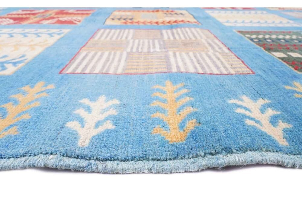 Sultani Blue Check Rug Hand-Knotted Traditional 5.6x4 ft - Rugs 1