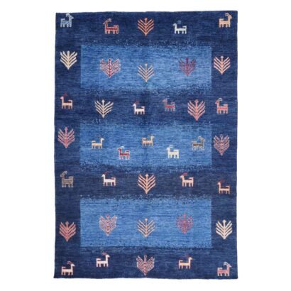 Sultani Blue Nursery Rug Traditional Design 7x4.8 ft Wool-Cotton - Rugs 1