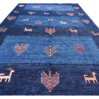 Sultani Blue Nursery Rug Traditional Design 7x4.8 ft Wool-Cotton - Rugs 1