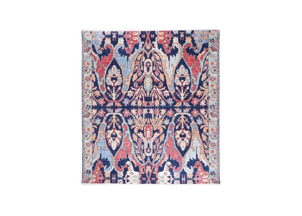 Sultani Blue Wool Oriental Rug Hand-Knotted Traditional 5.2x4.8 ft - Rugs 1