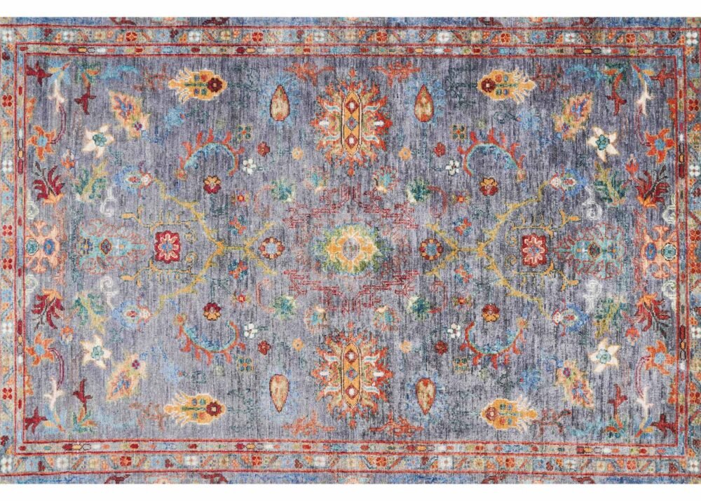 Sultani Grey Floral Rug Hand-Knotted Traditional with Wool 6.8x4.4 ft