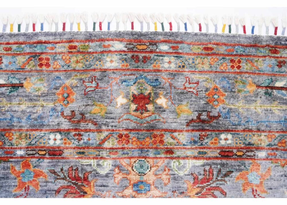 Sultani Grey Floral Rug Hand-Knotted Traditional with Wool 6.8x4.4 ft