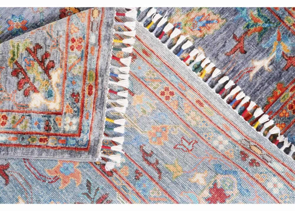 Sultani Grey Floral Rug Hand-Knotted Traditional with Wool 6.8x4.4 ft