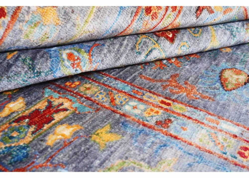 Sultani Grey Floral Rug Hand-Knotted Traditional with Wool 6.8x4.4 ft