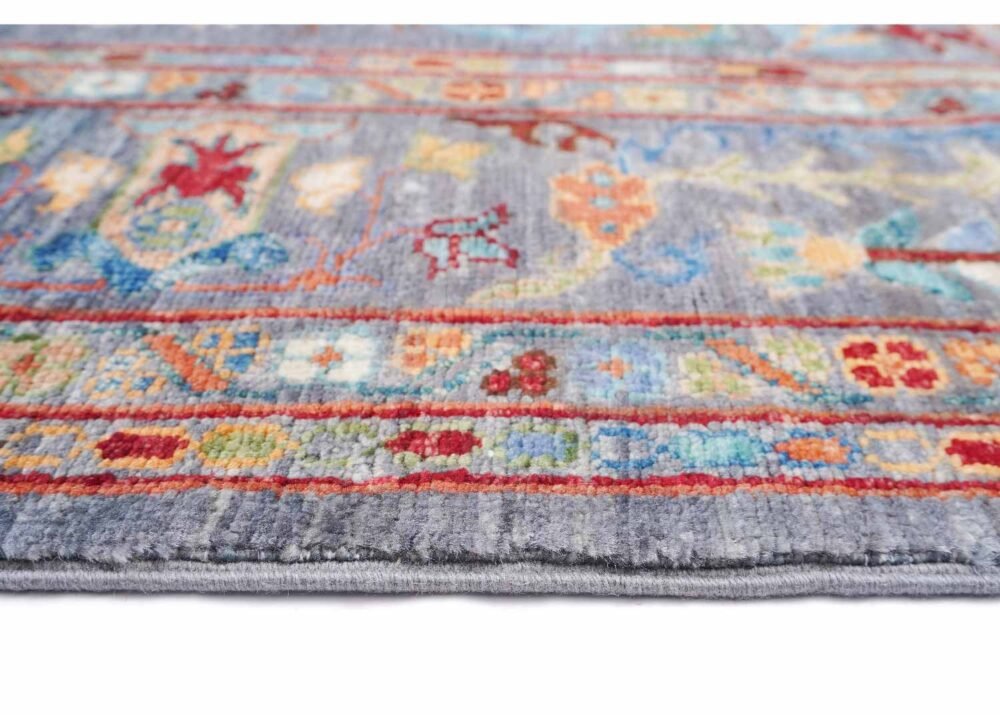 Sultani Grey Floral Rug Hand-Knotted Traditional with Wool 6.8x4.4 ft