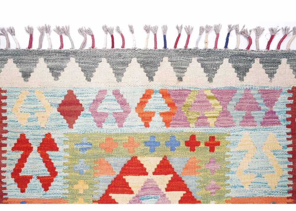 Totally Handwoven with Wool Grey and Red Area Rug Kilim 5x3 ft