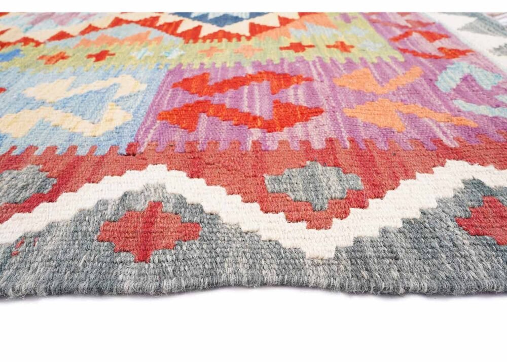 Totally Handwoven with Wool Grey and Red Area Rug Kilim 5x3 ft