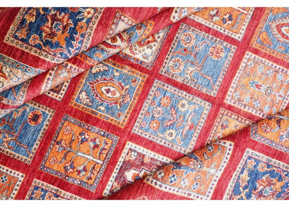 Traditional 1001 Bilicik Checkered Outdoor Rug 9.6x6.8 ft Red-Orange
