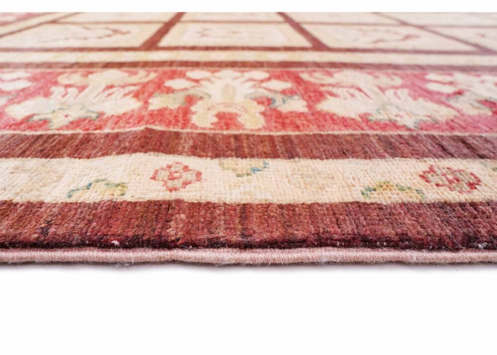 Traditional Beige Checkered Rug 7.6x5.5 ft Hand-Knotted 1001 Bilicik