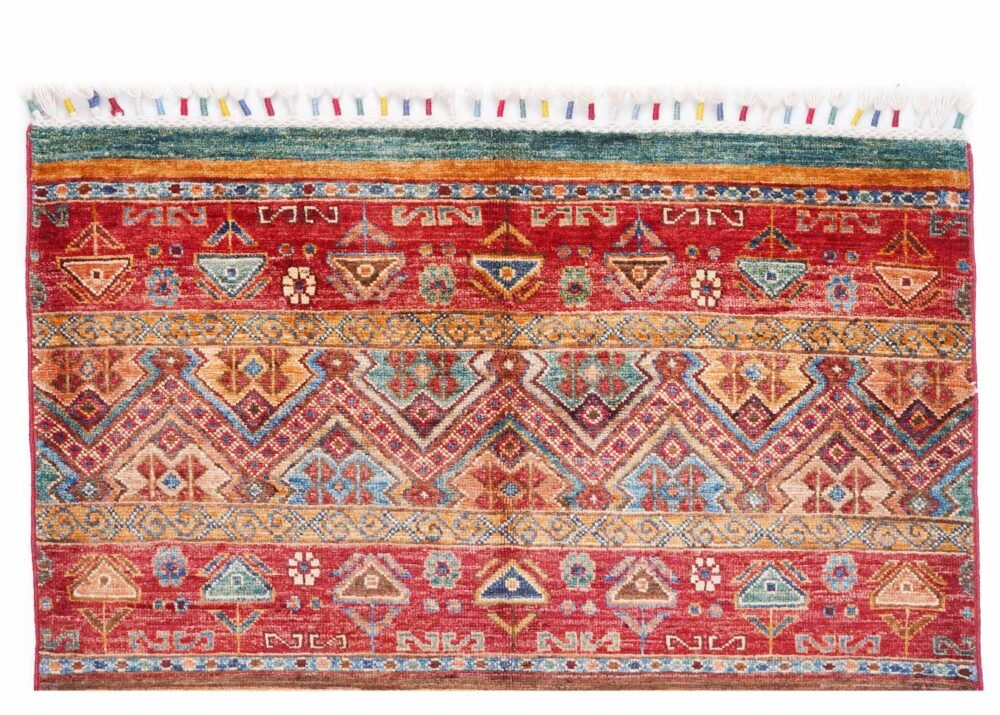 Traditional Hand-Knotted 5x3 Outdoor Rug in Orange and Red with Striped Pattern for Elegant Spaces
