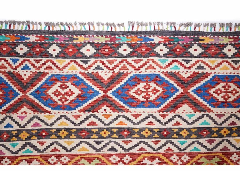 Traditional Kilim Rug Handwoven with Wool 8x5.6 ft Geometric Pattern