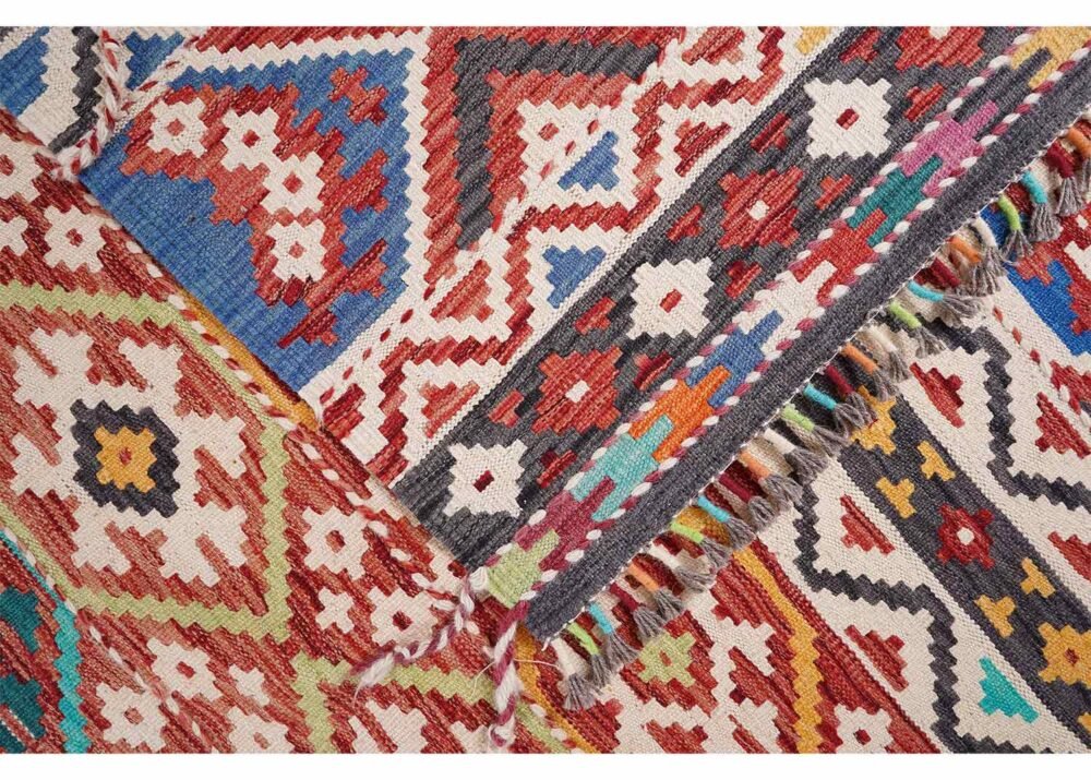 Traditional Kilim Rug Handwoven with Wool 8x5.6 ft Geometric Pattern