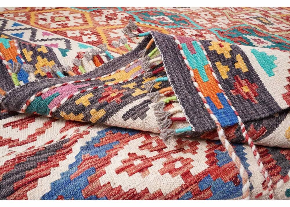 Traditional Kilim Rug Handwoven with Wool 8x5.6 ft Geometric Pattern
