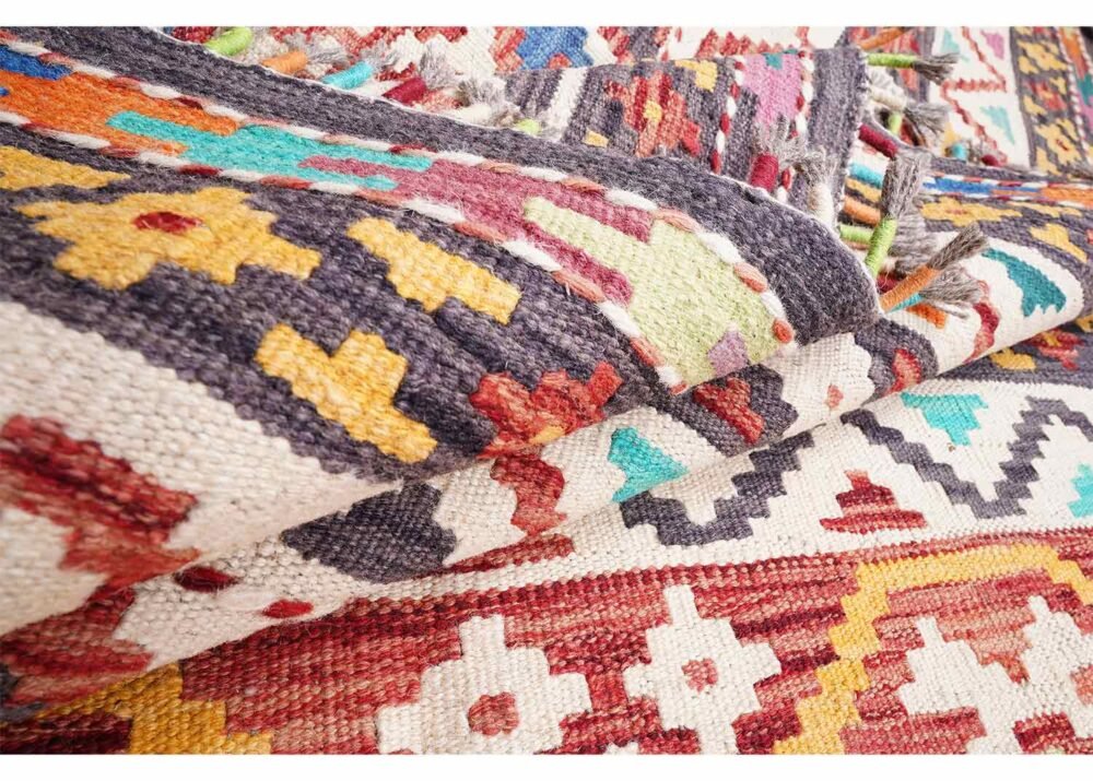 Traditional Kilim Rug Handwoven with Wool 8x5.6 ft Geometric Pattern