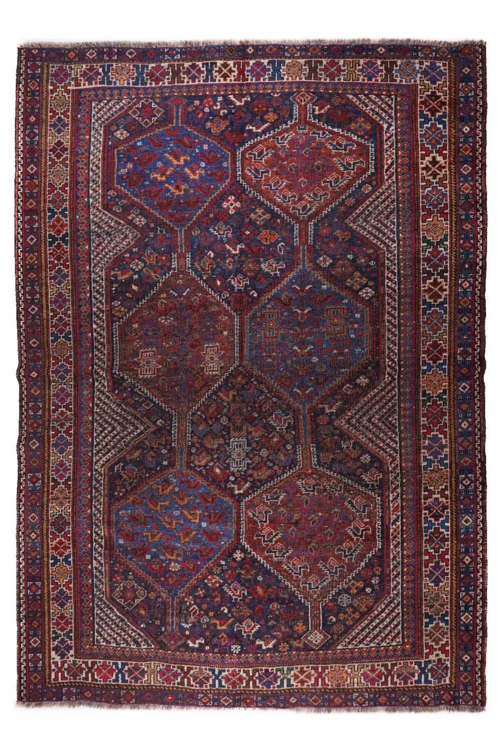 Traditional Large Wool Rug Hand-Knotted Shiraz Vintage 9.3x6.8 ft - Rugs 1