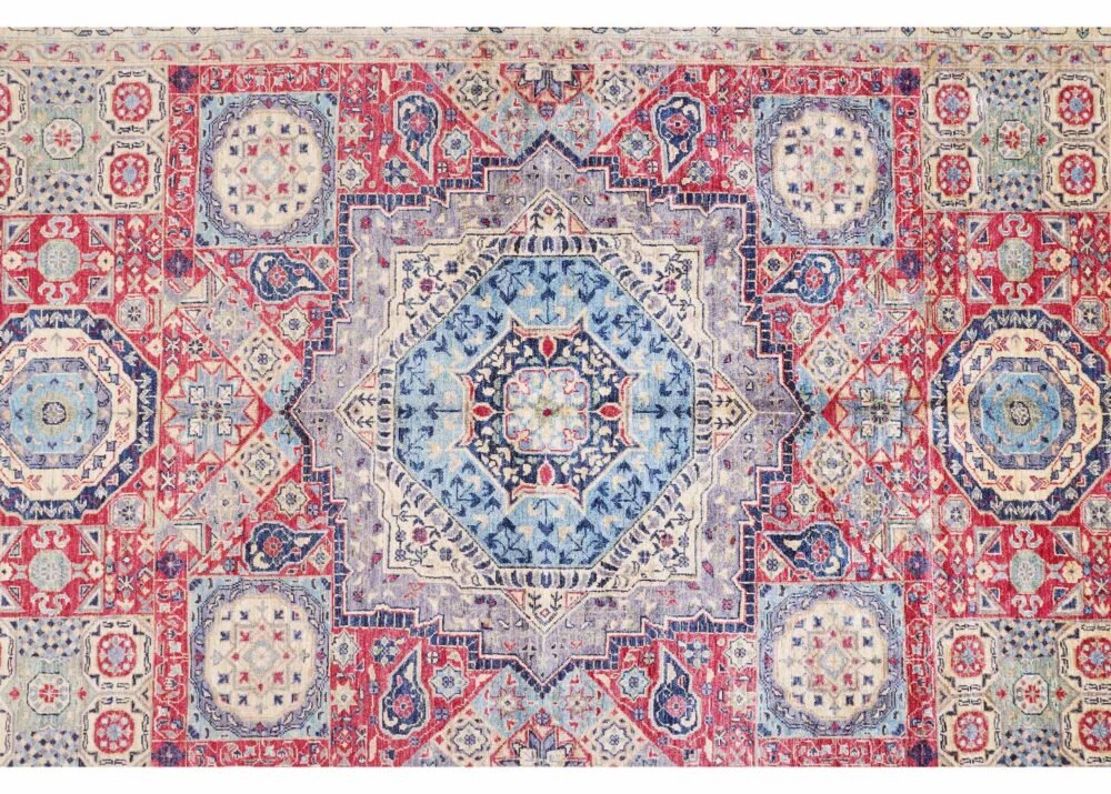 Traditional Memluk Geometric Pattern Beige Red Rug 9.7x6.6 ft