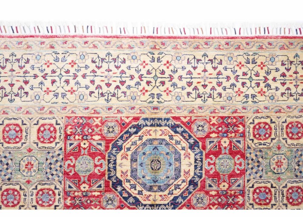 Traditional Memluk Geometric Pattern Beige Red Rug 9.7x6.6 ft