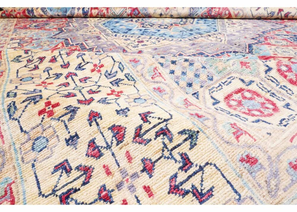 Traditional Memluk Geometric Pattern Beige Red Rug 9.7x6.6 ft