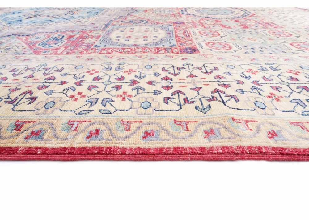 Traditional Memluk Geometric Pattern Beige Red Rug 9.7x6.6 ft