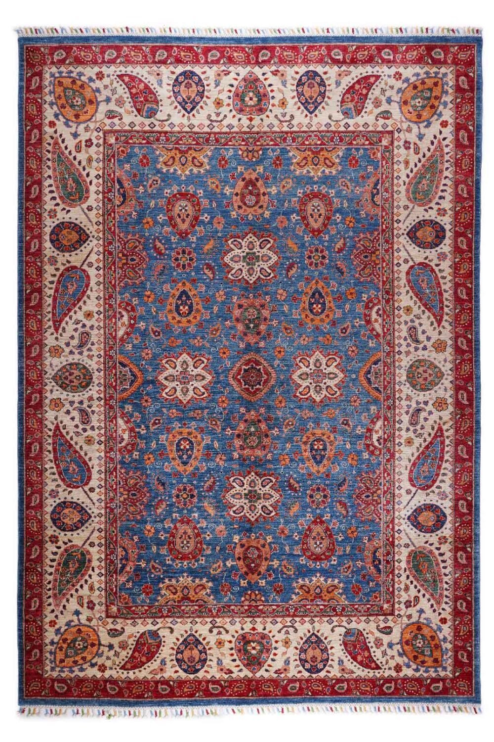 Traditional Oriental Blue Beige Area Rug Hand-Knotted Sultani 9x6 ft - Rugs 1