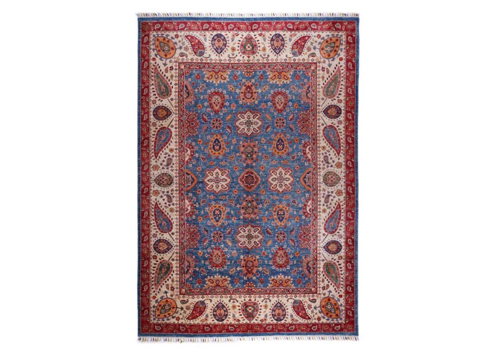 Traditional Oriental Blue Beige Area Rug Hand-Knotted Sultani 9x6 ft - Rugs 1