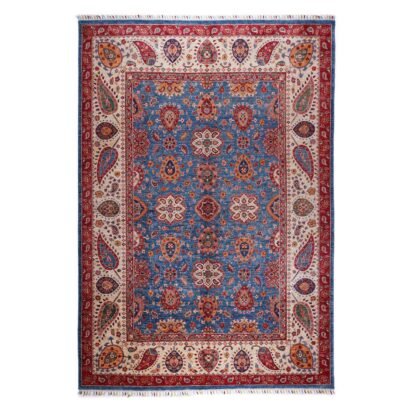 Traditional Oriental Blue Beige Area Rug Hand-Knotted Sultani 9x6 ft - Rugs 1
