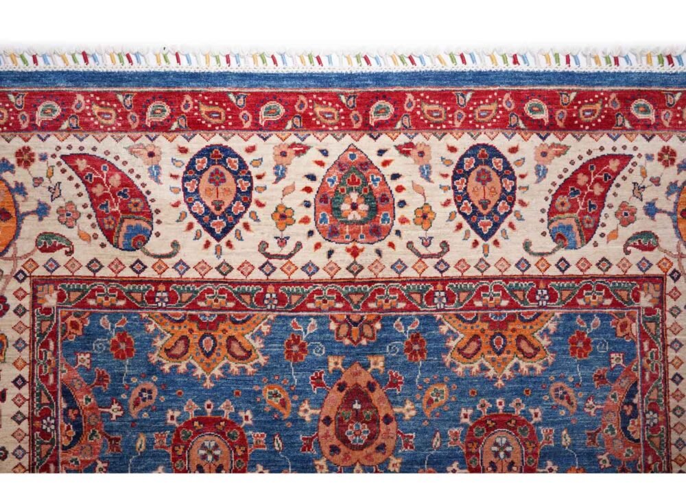 Traditional Oriental Blue Beige Area Rug Hand-Knotted Sultani 9x6 ft - Rugs 1