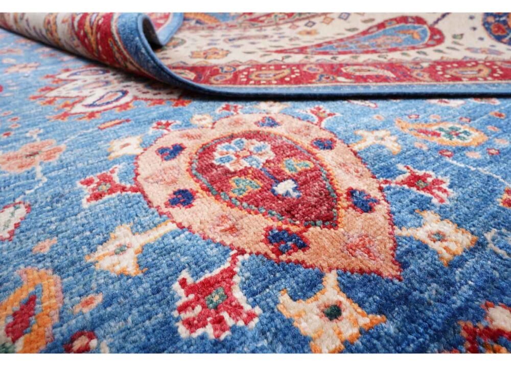 Traditional Oriental Blue Beige Area Rug Hand-Knotted Sultani 9x6 ft - Rugs 1
