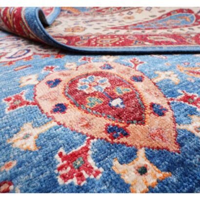 Traditional Oriental Blue Beige Area Rug Hand-Knotted Sultani 9x6 ft - Rugs 1
