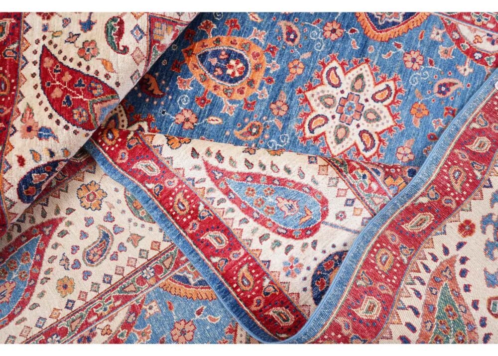 Traditional Oriental Blue Beige Area Rug Hand-Knotted Sultani 9x6 ft - Rugs 1