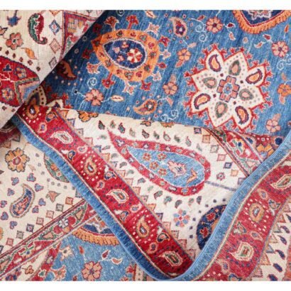 Traditional Oriental Blue Beige Area Rug Hand-Knotted Sultani 9x6 ft - Rugs 1