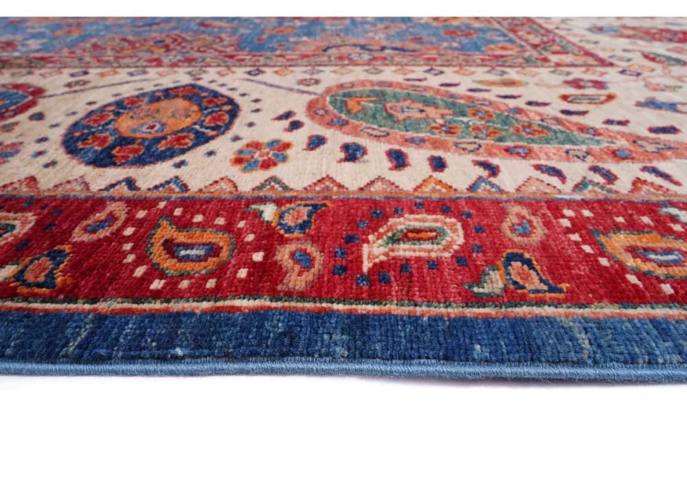 Traditional Oriental Blue Beige Area Rug Hand-Knotted Sultani 9x6 ft - Rugs 1