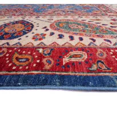 Traditional Oriental Blue Beige Area Rug Hand-Knotted Sultani 9x6 ft - Rugs 1