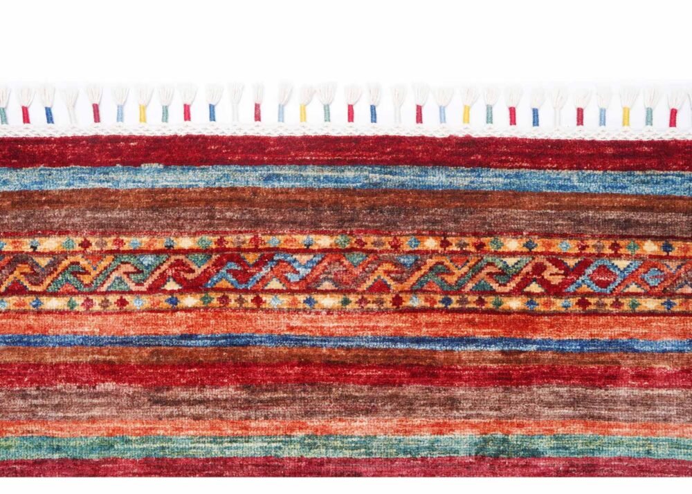Traditional Ruggable Rugs - Hand-Knotted Red and Rainbow Striped Traditional for Elegance 5x3.4 ft