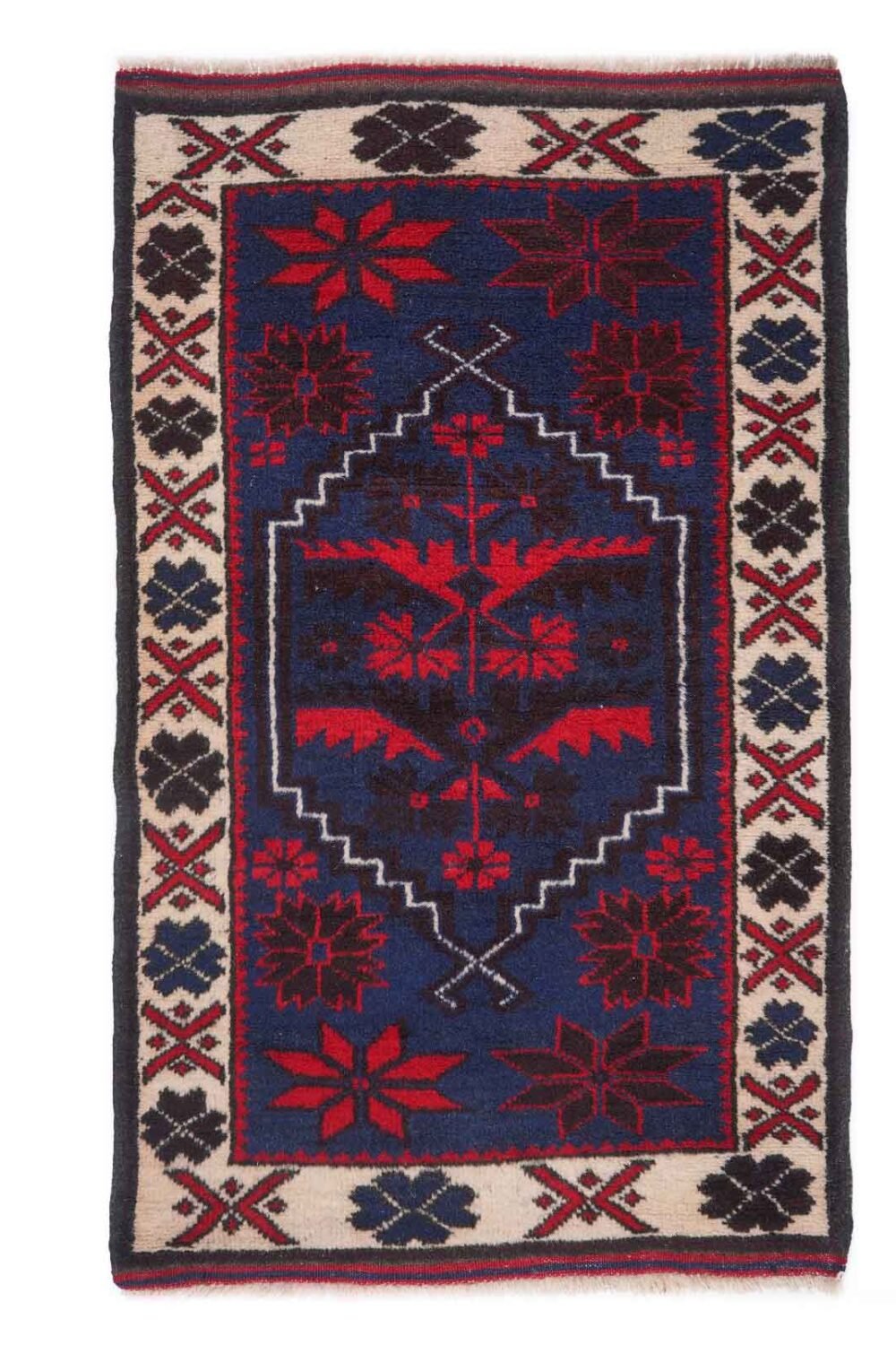 Traditional Yagcibedir Rug Red and Blue 3.3x2 ft Hand-Knotted - Rug 1