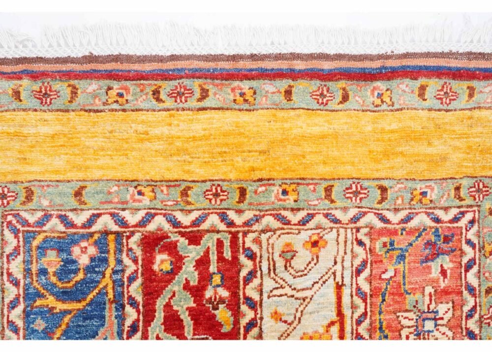 Traditional Yellow and Red Hand-Knotted Oriental Rug Wool & Wool 4.7x3.4 ft