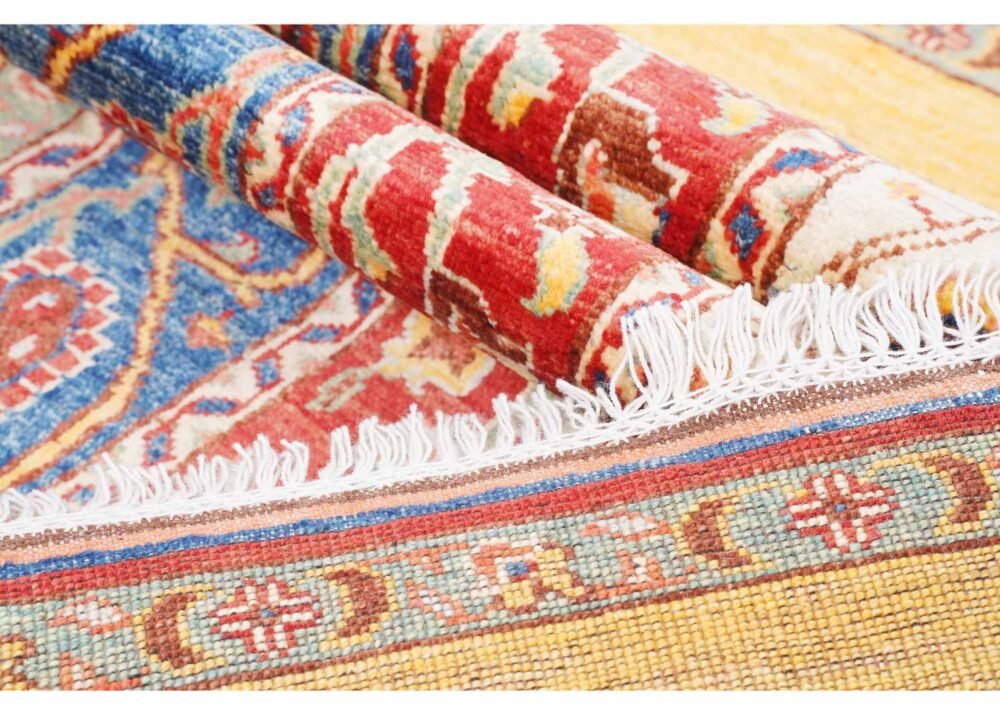 Traditional Yellow and Red Hand-Knotted Oriental Rug Wool & Wool 4.7x3.4 ft
