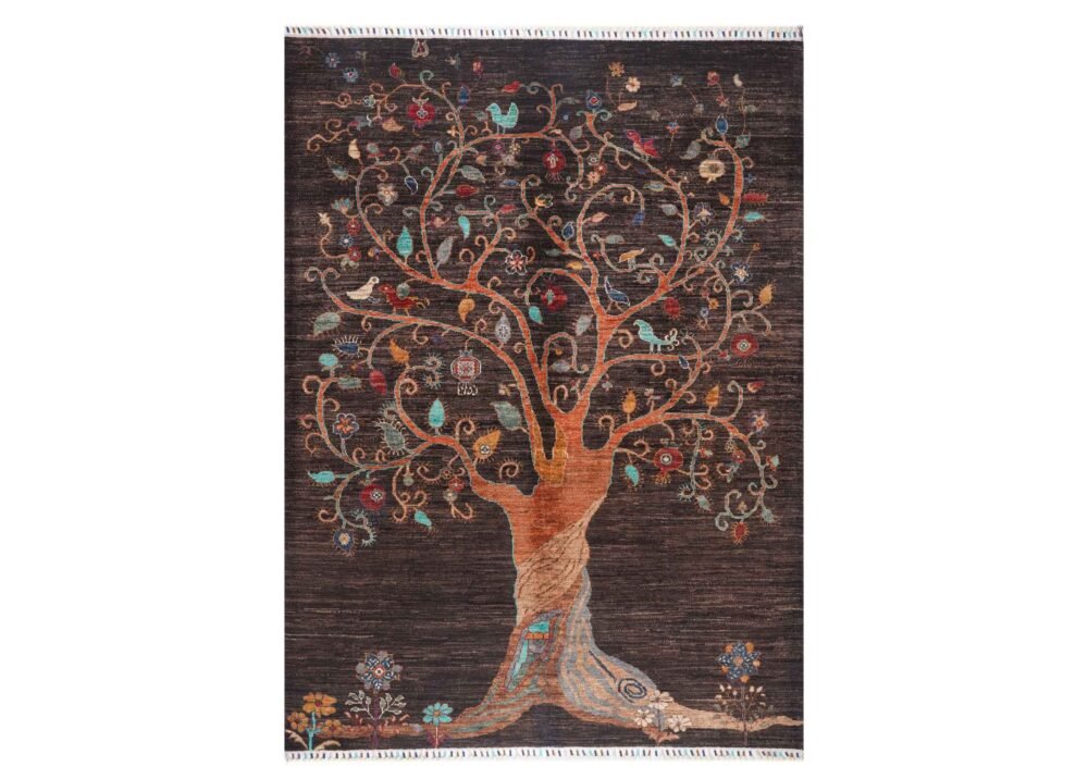 Tree of Life Rug Hand-Knotted Traditional Brown Sultani 6.7x5.1 ft - Rug 1