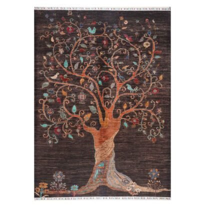 Tree of Life Rug Hand-Knotted Traditional Brown Sultani 6.7x5.1 ft - Rug 1