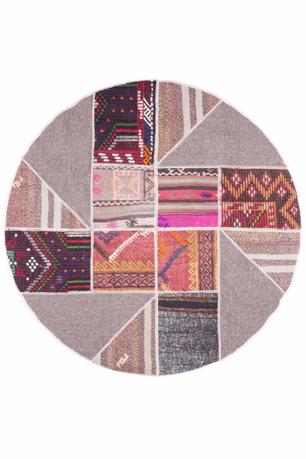 Turkish Patchwork Kilim Carpet Handwoven Circle Rugs 4x4 ft